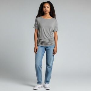 Athleta Essence Pleated Tee Gray Short Sleeve Athleisure Top Size S